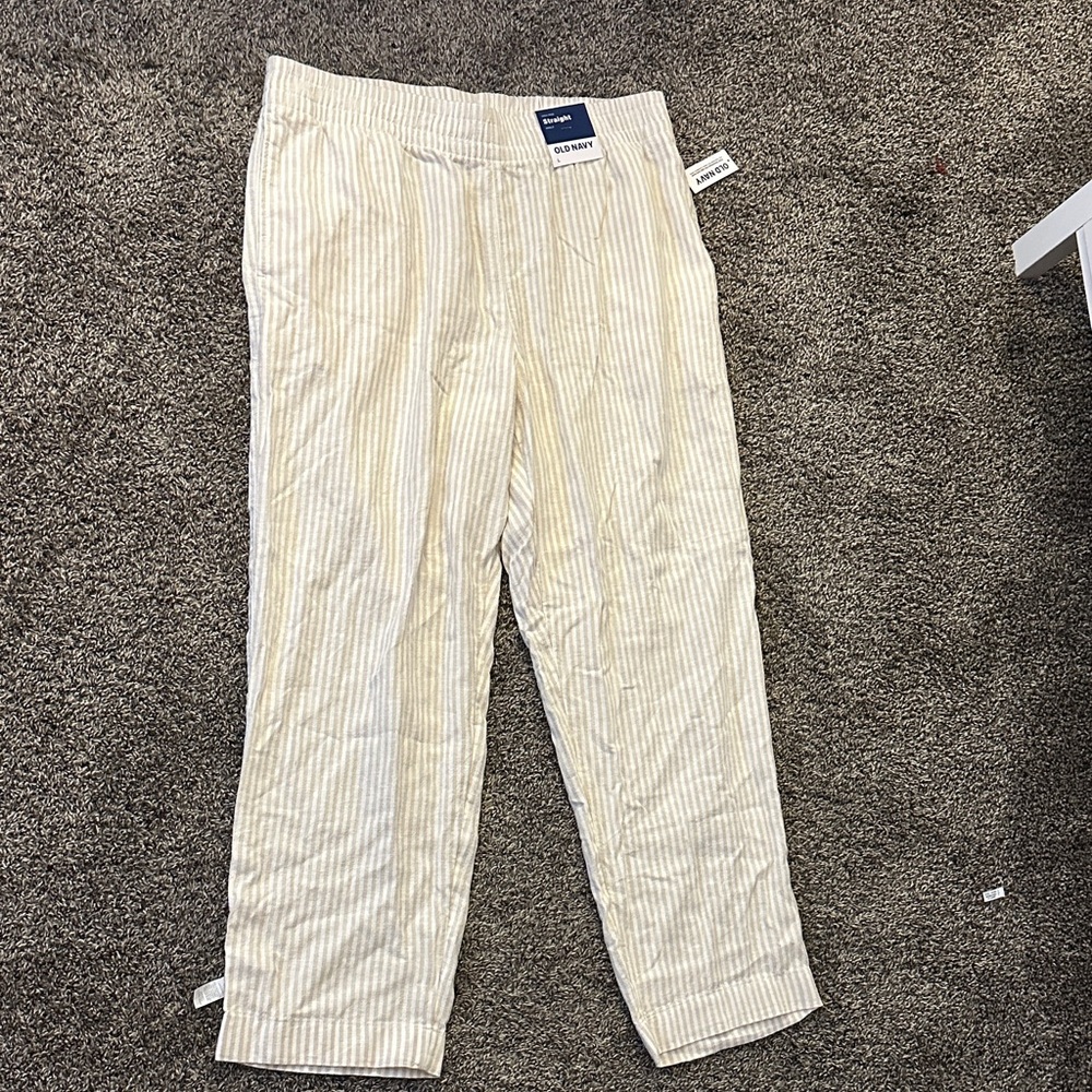 Old Navy Women's Cream Striped Straight Leg Pants